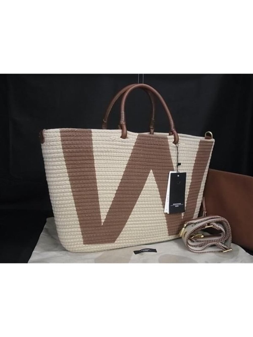Max Mara Weekend Logo Woven Polyester 2-Way Handbag Shoulder Beige
